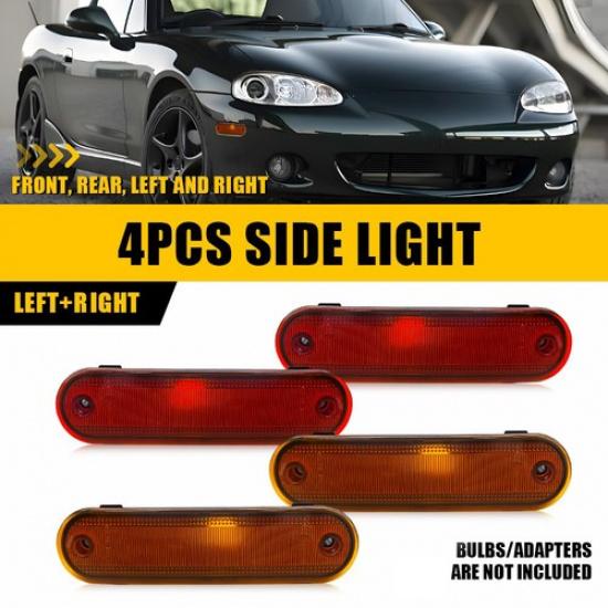 

4x Amber Red Front Rear Side Marker Light Housing For 1990-2005 Mazda Miata MX-5