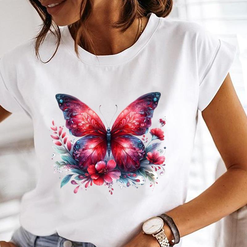 (Asian Size)  Tee Top Short Sleeve T Shirt Flower Sweet 90s Cute Women Clothing Casual Fashion Print Lady Female Graphic T-shirts