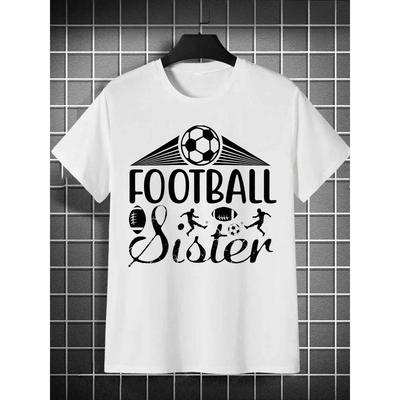 European Sizes Men's Football Sister Themed T-Shirt - Short Sleeve Casual Round Neck Tee with Soccer Sisterhood Print, Comfortable Activewear