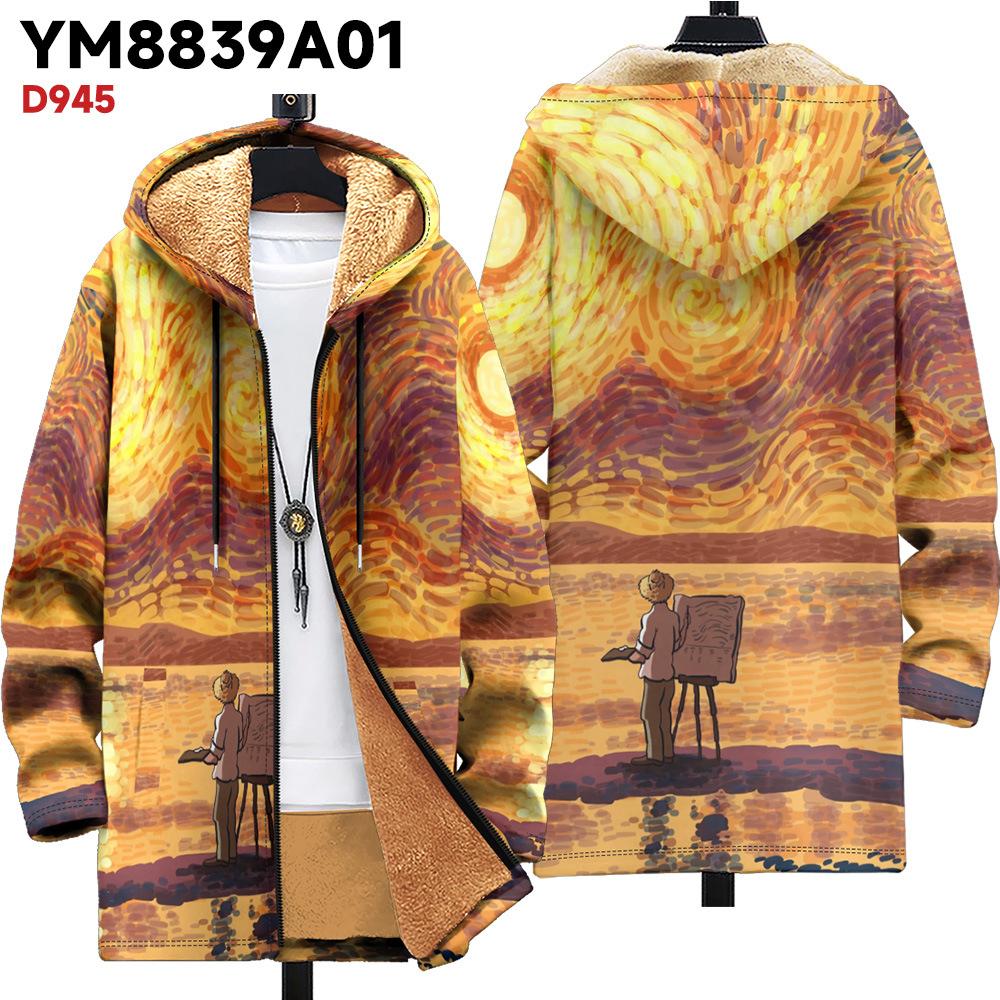 Новая куртка многоцветные элементы узора B1 кардиган на молнии с капюшоном утолщенный зимний флис трендовая стеганая одежда 4XL 7230₽