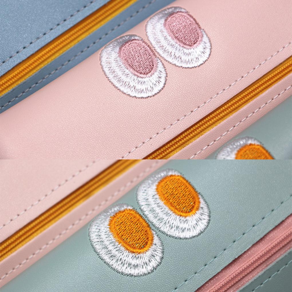 Leather Pencil Case Embroidery Zipper Solid Color Lifting Handle Replacement School University Pen Bag Pouch Birthday Gift
