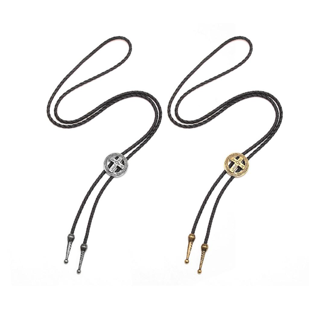 Bolo Tie för Män Western Cowboy Stil Slips med Ihålig Kors Spänne Dekorationer Kostymtillbehör