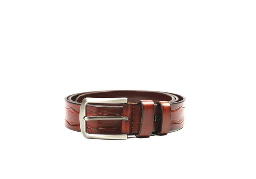 Men's Retro Business Belt - Genuine Cowhide Leather with Alloy Pin Buckle and Embossed Design