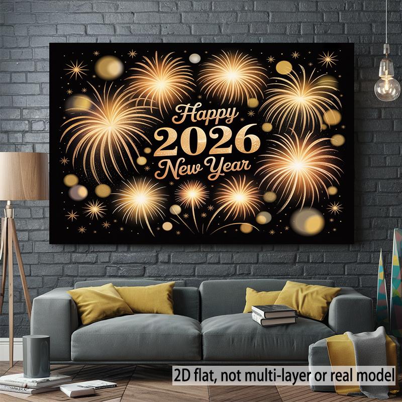 VIKAMA 2026 Gobelin noworoczny fajerwerki ściana tła salonu impreza sylwestrowa bankiet hotelowy odliczanie rekwizyty do zdjęć