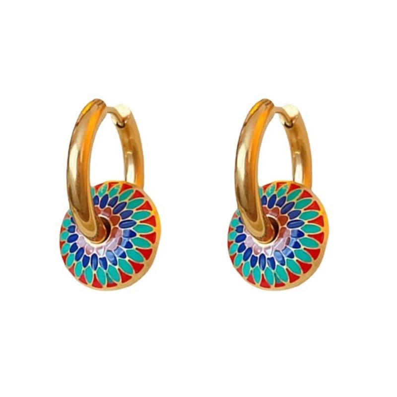 Vintage Daisy Pattern Necklace Earrings Metal Steel Pendant Neckchain for Women Ethnic Style Jewelry Accessories