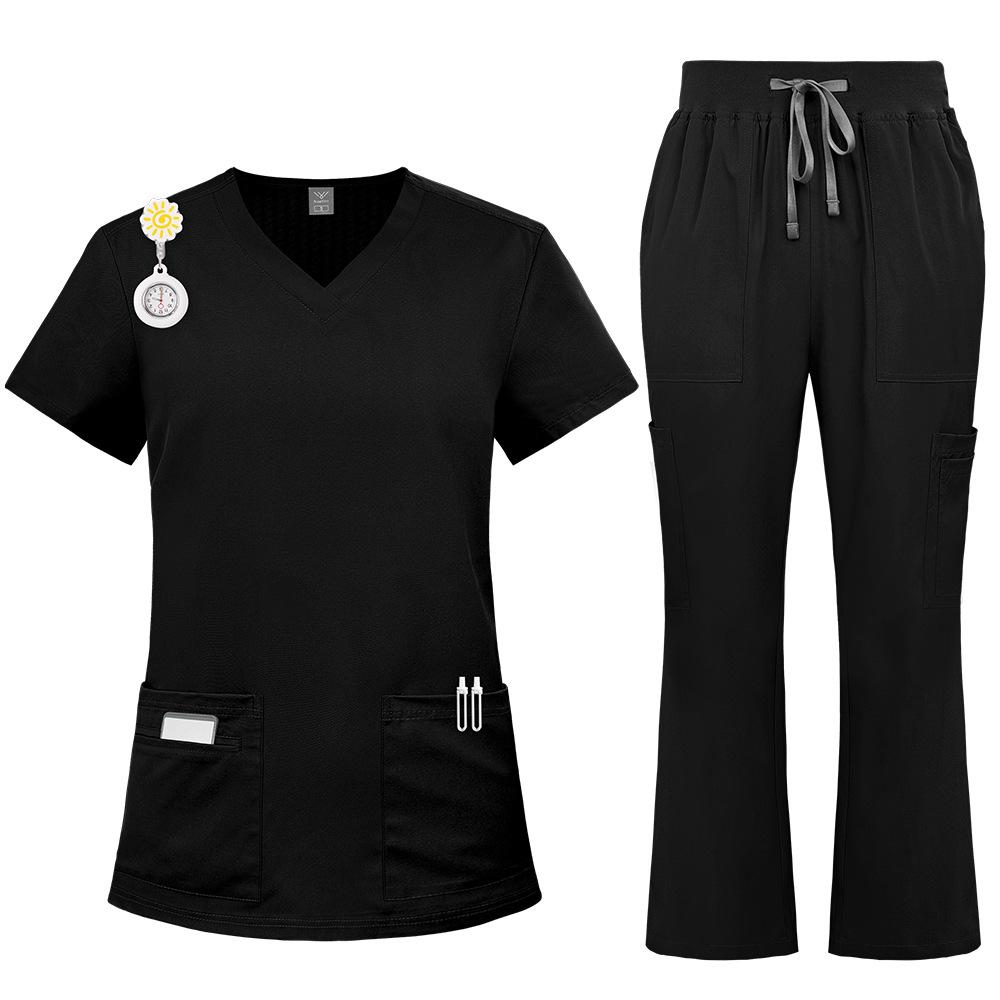 Summer Work Uniform Set Women Thin Pants Quick Dry V Neck Short Sleeve Top Home Outerwear