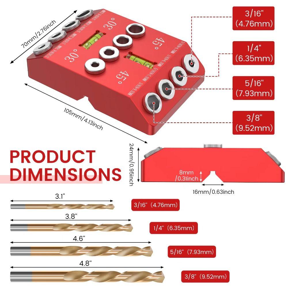 Bubble Level Drilling Locator Angled/Straight Holes Drill Bit Guide Tool Drill Jig Woodworking