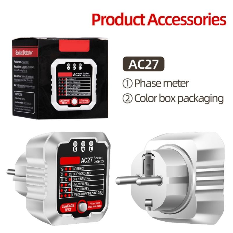 Outlet Tester Advanced Receptacle Tester with Voltage-Display 250V Power Socket Automatic Electric Circuit Polarity-