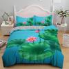 Lotus Duvet Cover Set Pink Flowers And Green Leaves Polyester Comforter Cover King Queen Size For Kids Girls Women Bedding Set