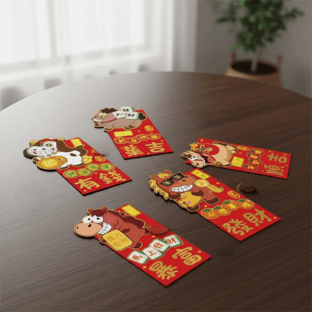 6pcs Cute Horse Year Red Packet Traditional Decorative Red Envelope Blessing Cartoon Money Gift Envelopes Wedding Ceremony