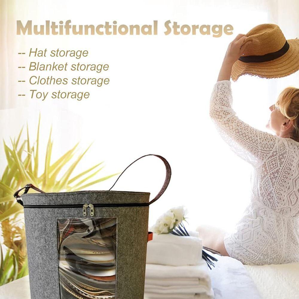 Window Hat Storage Box Zippered Lid Cowboy Hat Container Round Clothes Storage Bin  Travel