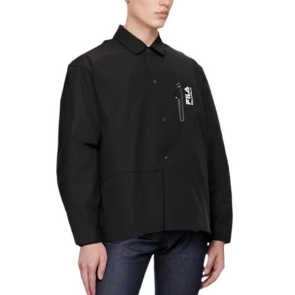 Fila Original Series Polo Shirt Single-Breasted Solid Color Long Sleeve Jacket Men Jackets Black F11M349711F-BK
