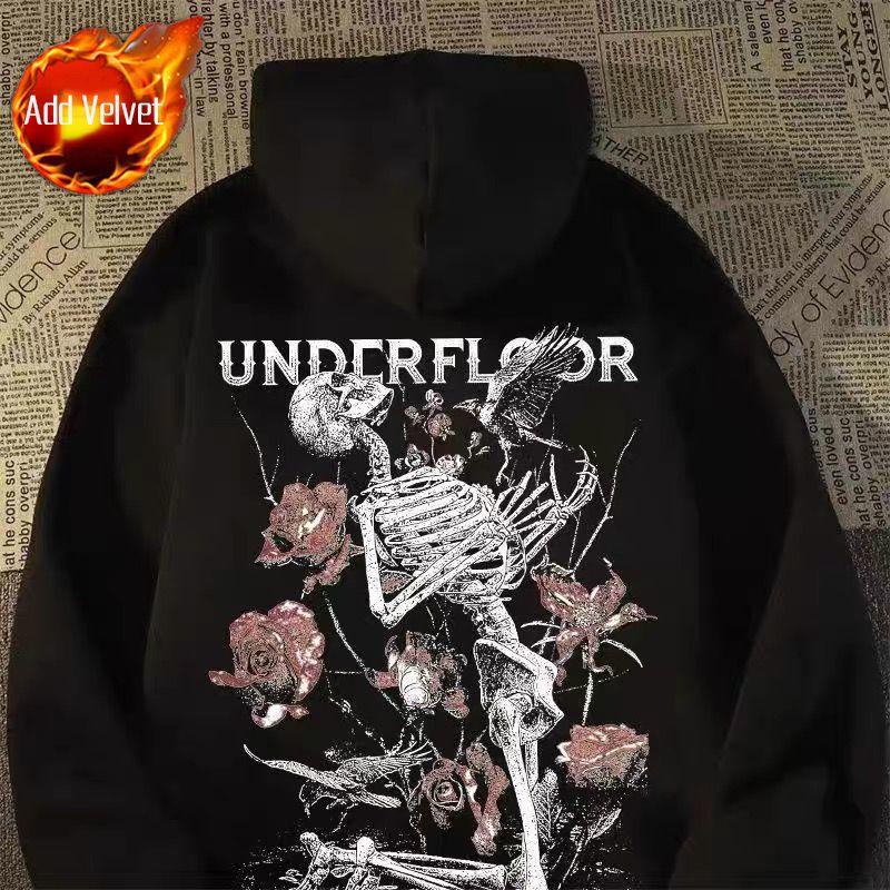 Men's Hooded Sweatshirt New Rock No Brand Y2k Clothes Korean Style Pastel Color Welcome Deal Cotton Tops Funny Skull Male Hoodie