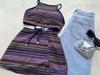 2025 Vintage Korean Striped Backless Tie-Up Swimsuit with Split Skirt for Women