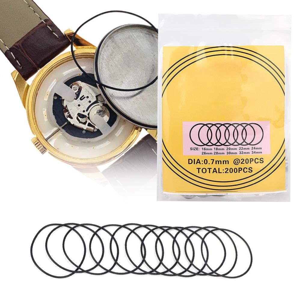 200pcs O Ring Waterproof Rubber Seal Watch Back Cover Seal Gaskets Repairing Tool(0.7mm )