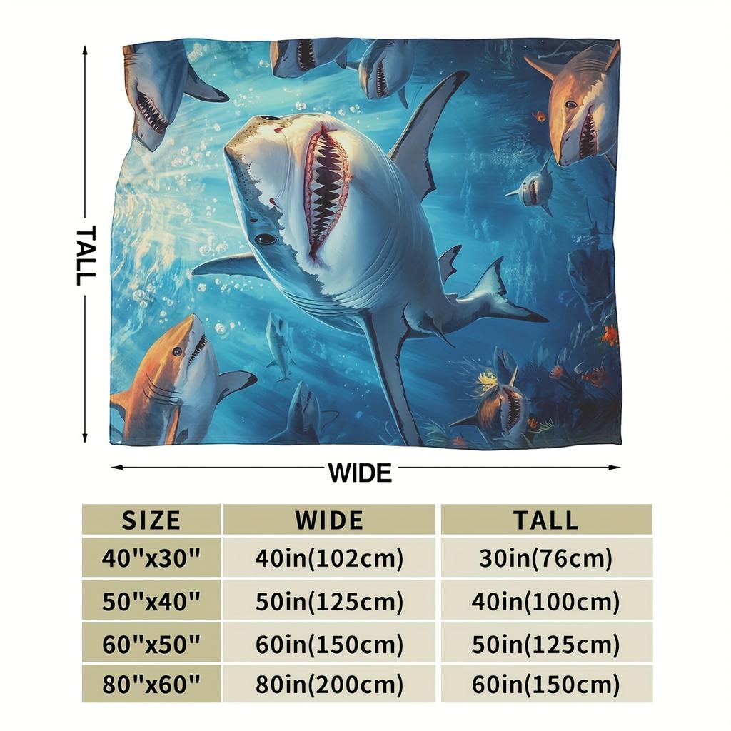 1 pièce Couverture en Flanelle Scène Océanique de Requin Vibrante - Jeté Polyester Doux et Multifonctionnel pour Décoration Intérieure, Plage et Aventures en Plein Air