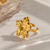 European-American Floral Stainless Steel Gold Ring: Seaside Holiday Style for Women