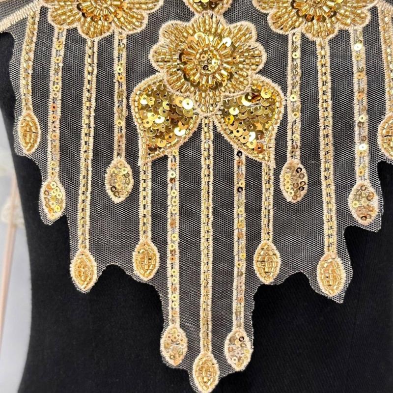 Perlenbesetzte Pailletten Aufnäher für Hochzeitskleid Abendkleid Gestickte Perlen Pailletten Aufnäher Applikation