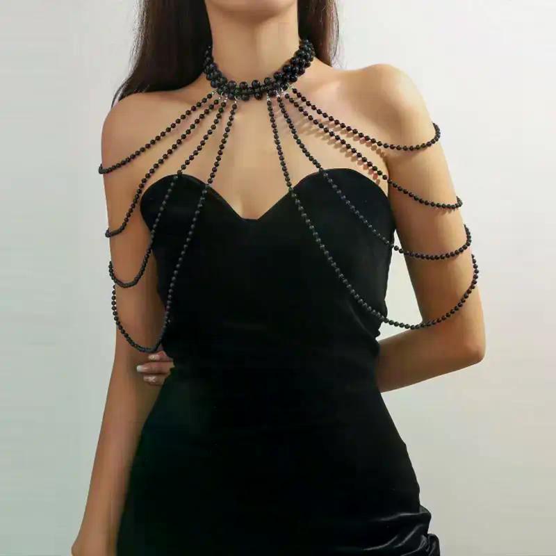 Svatební střapec Imitace perly Ramenní řetízek Náhrdelník Elegantní šál k šatům čcheongsam Svatba Šperky Doplňky Dárek pro ženy