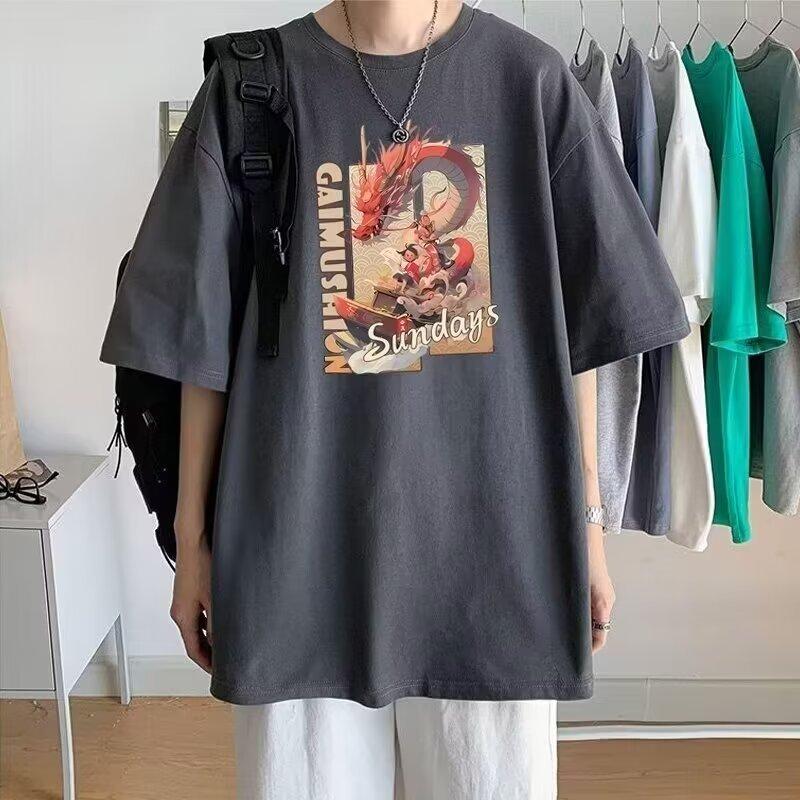 Men'S Trendy Letter Round Neck Printed Short Sleeved T-Shirt For Summer Ins Loose Casual Top