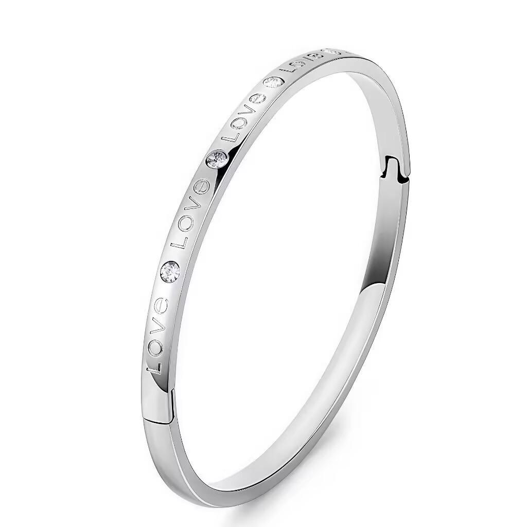 Elegant Women's Titanium Steel Bracelet with Rhinestone Buckle - Durable, Non-fading, English Letter Design