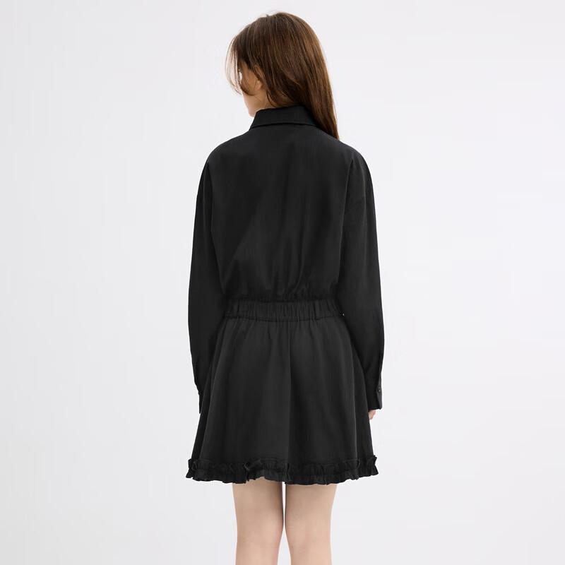 Ledian Detachable Bow Elastic Waist Long Sleeve Shirt Dress