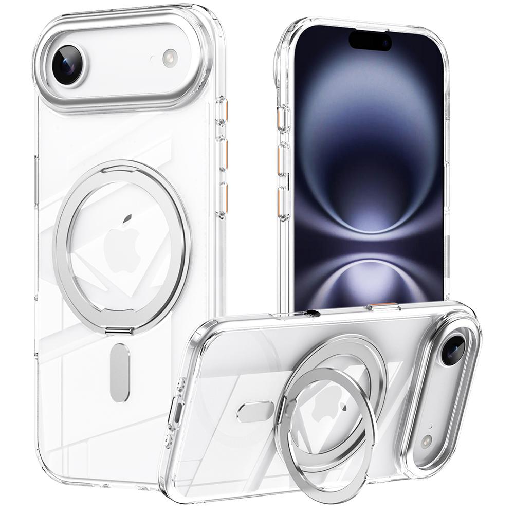 

For iPhone 17 Air Case Compatible with MagSafe TPU+Acrylic+Metal Kickstand Matte Phone Cover Silver
