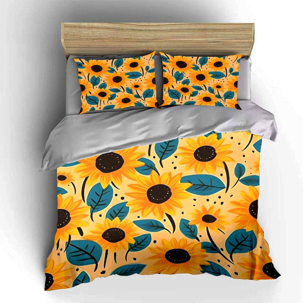Sunflower Pattern Home Decor Bedding Set  Kid'S And Adults' Bedroom Decor, Exquisite Three-Piece Bedding Set Gift