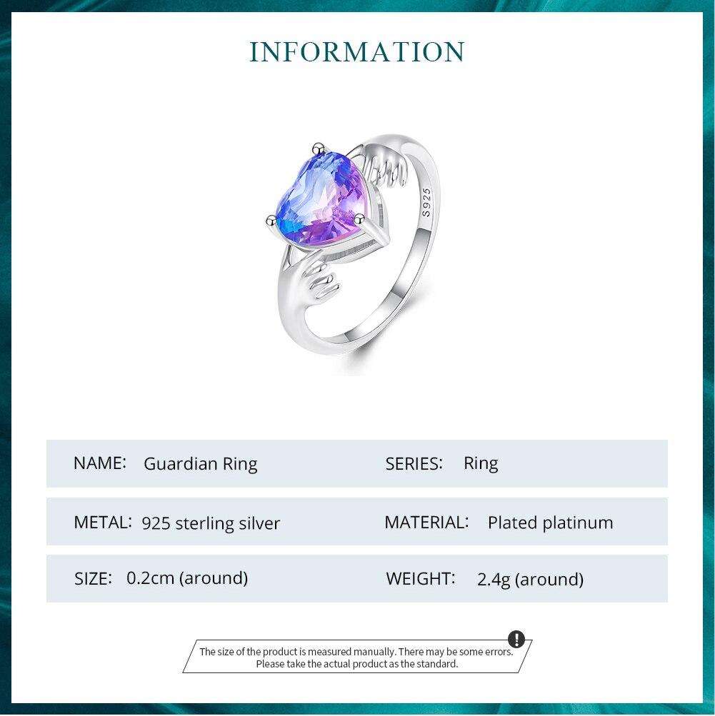 Inel de deget BAMOER din argint 925 violet, inimă, gardian, mâini, pentru femei, cadou de Ziua Îndrăgostiților, bijuterii fine romantice