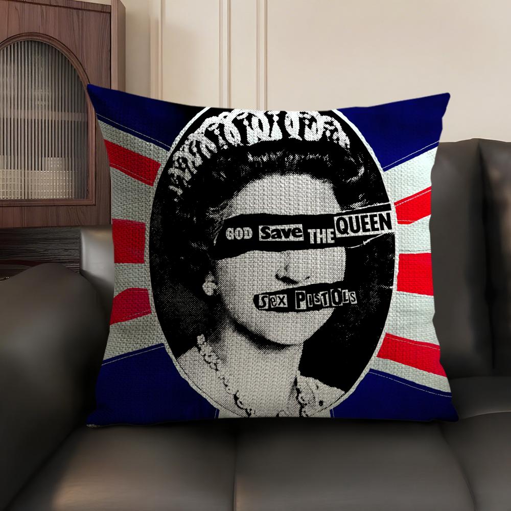 Sex P-Pistols Rock Cushion Cover Natural Linen Organic Fabric Double-Sided Printing Sofa Home Decor Gift Pillow Case