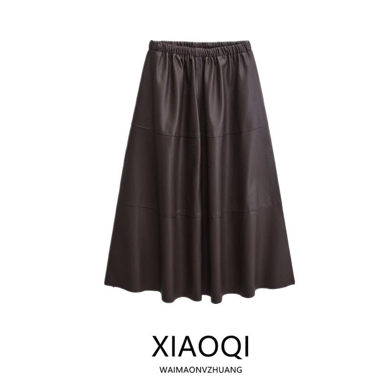 Fashion Style 2024 Autumn New Arrival Women's Easiest for Match Fashion Elegant Poly Urethane Leather Mid Length Long Length Skirt 5308838