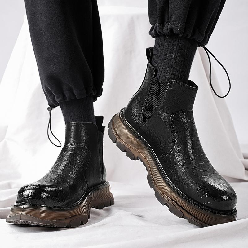 Fashion2024 New Black Leather Boots for Men Winter Boots Men Waterproof Lace Up Short Ankle Boots Men Hiking Boots Bottes Pour Hommes