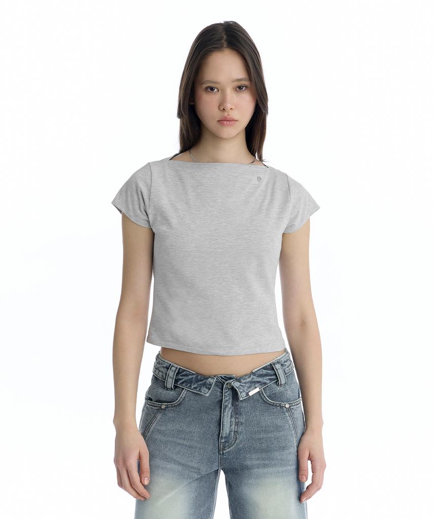 Teulimingbeodeu Boat Neck Slim Baby T-Shirt [ Melange Gray ]