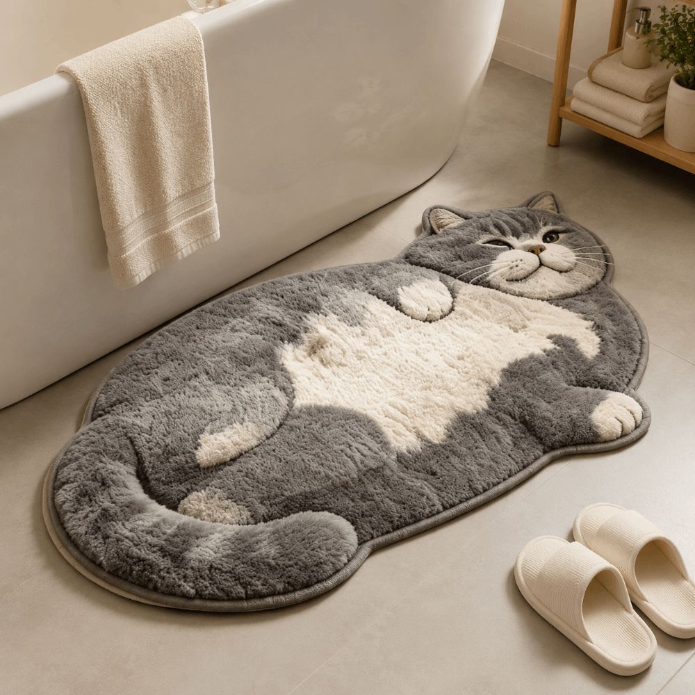 Easy To Clean Cat-Shaped Area Rug Non-Slip Cartoon Carpet Soft Home Decor Carpet Living Rooms