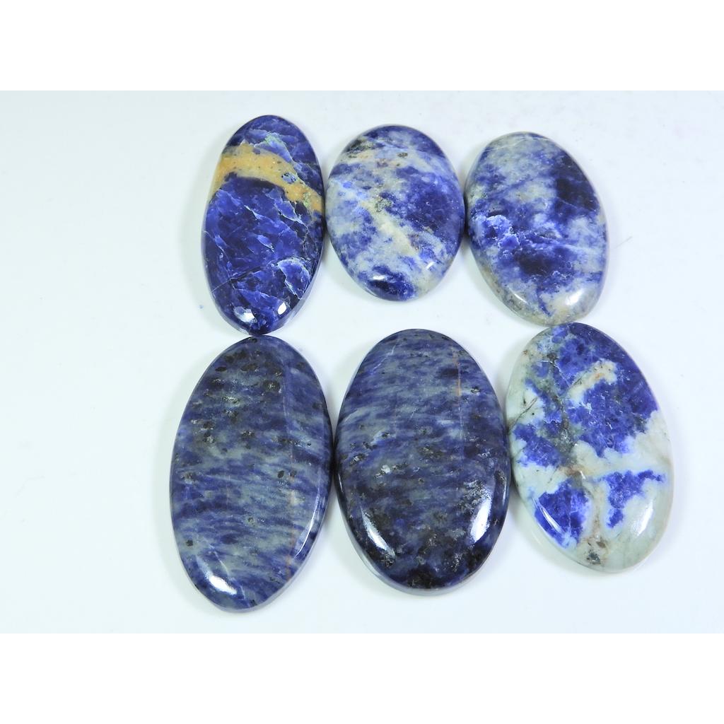 300Cts. Natural Blue Sodalite Oval Cabochon Loose Gemstone 06Pcs Lot A-777