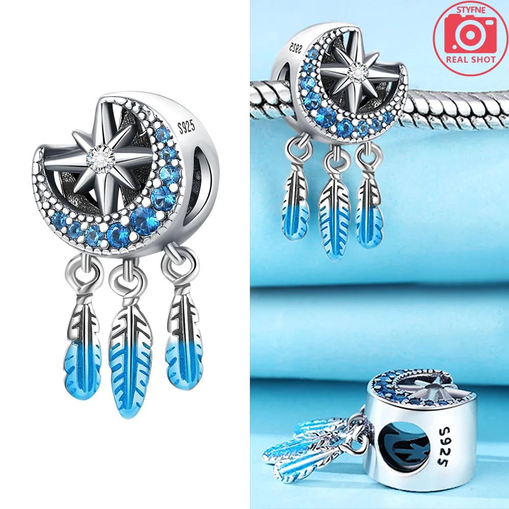 Blauer Mond Eule Geist Sternform Turm Feder Authentisch Kupfer Anhänger Perlen Anhänger Kompatibel Mit Armbändern Damen DIY Valentinstagsgeschenk Zubehör Herstellung