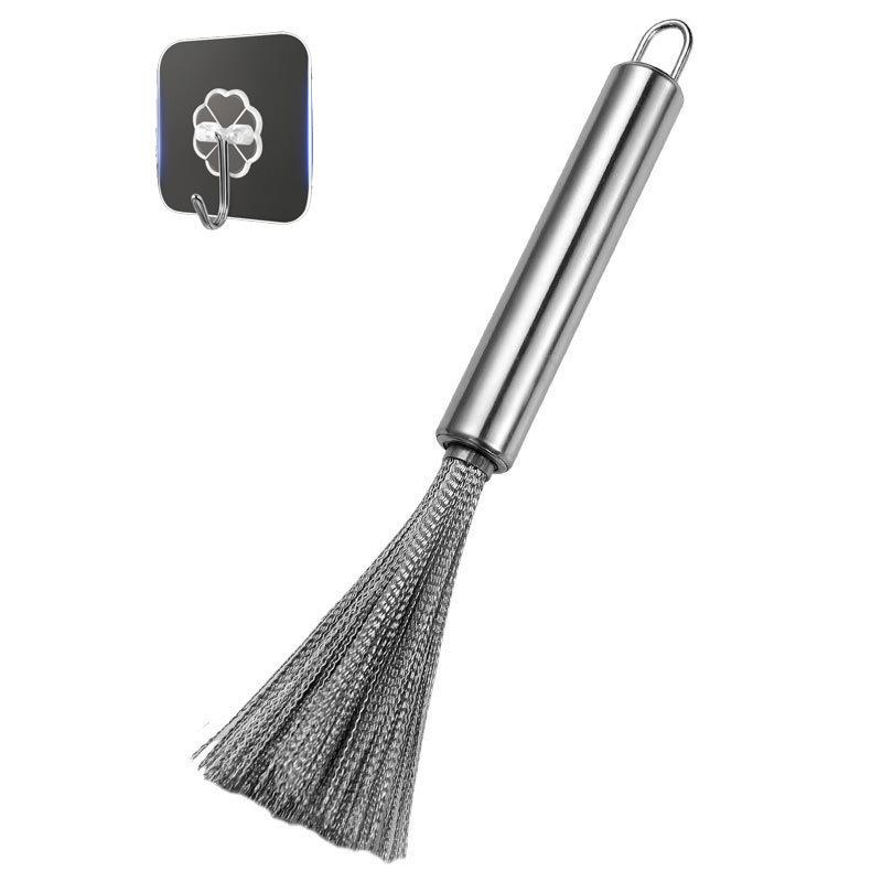 Stainless Steel Long Handle Pot Scrubber - Easy Clean Kitchen Brush for Oil and Dirt
