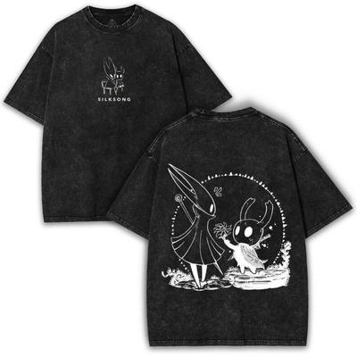 Cavaliere Vuoto: T-shirt Vintage Lavata Silksong Hornet & Knight, T-shirt Streetwear Unisex per Fan di Metroidvania, Maglietta Casual a Maniche Corte 100% Cotone