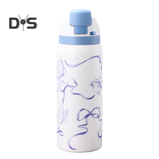 

Термос из нержавеющей стали с зажимом для трубочки, двухстенная изоляция, бутылка для горячих и холодных напитков, герметичная герметичная бутылка-изолента белый