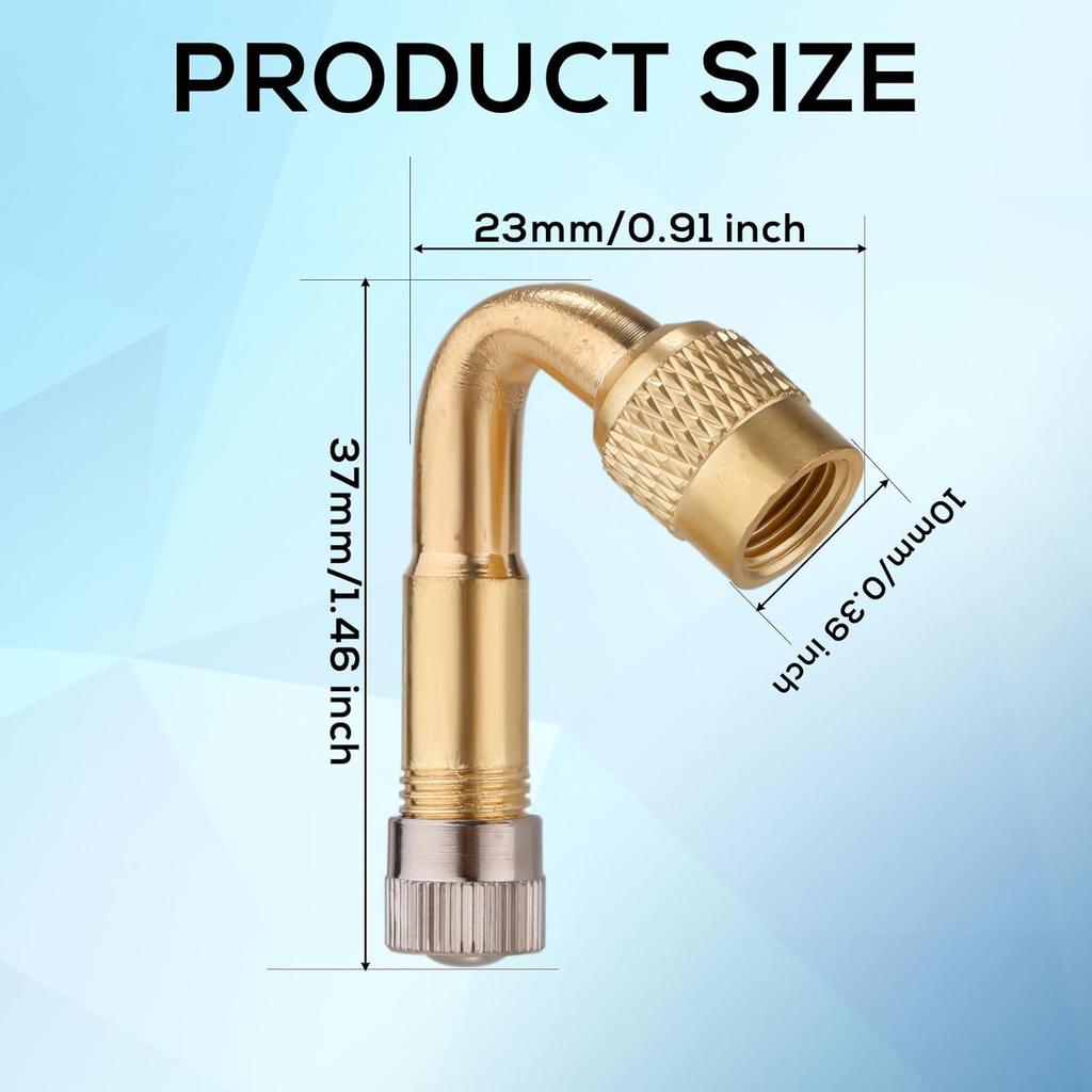 2pcs Tire Valve Extension, 45 Degree Tyre Inflator Valve Extension Adaptor Brass Tire Valve Stem Extenders Valve Stem Adapter for Cars Motorcycles