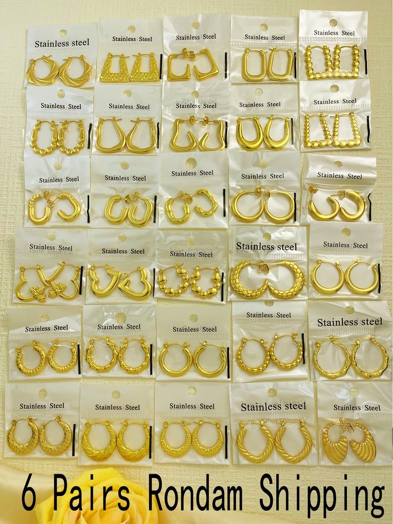 Stainless Steel Chunky Rectangle Earrings Hypoallergenic Party Earring 18K PVD Gold Plated Huggie Women Jewelry