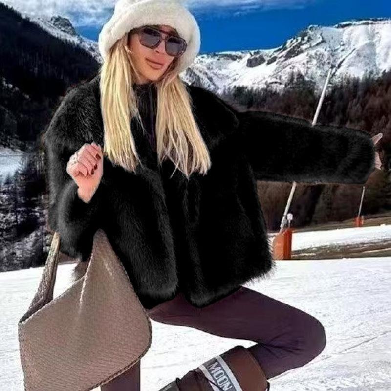 Winter Leather Jacket Imitation Mink Hair Large Lapel Women's Top Fluffy Loose Short Thick
