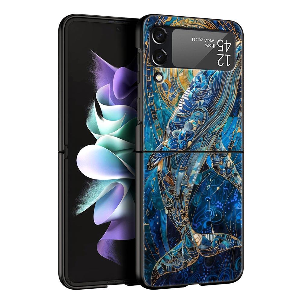 Blue Ocean Fish Hard PC Phone Case For Samsung Galaxy Z Flip 7 6 5 4 Black Cover For Galaxy Z Flip 3 Foldable Shell Fundas Capas Z Flip 6