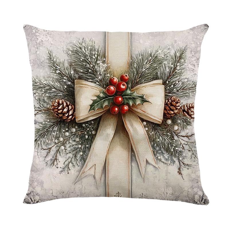Retro Christmas Photo Frame Pillow Cover Elk Golden Bell Home Sofa Decoration Cushion Cover Bedside Cushion