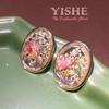Vintage Chinese-Style Dried Flower Amber Stud Earrings: Classic, Versatile, High-End Fashion
