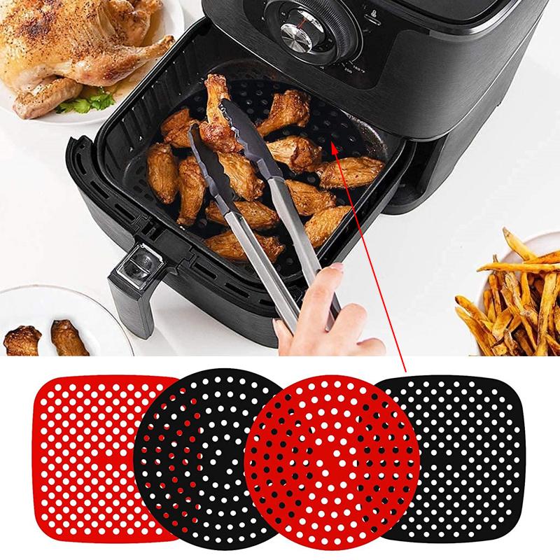 1pc Reusable Non-slip Silicone Air Fryer Mat Square Round Liners Air Fryer Basket Protector Pot Mat Kitchen Accessories Gadgets