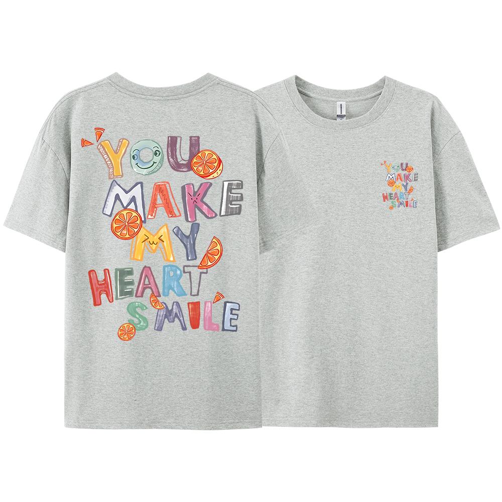 You Make My Heart Smile Fruit Letter Graphic T-Shirt Men Loose Casual Short Sleeve Summer Tshirt Harajuku Breathable Cotton Tees