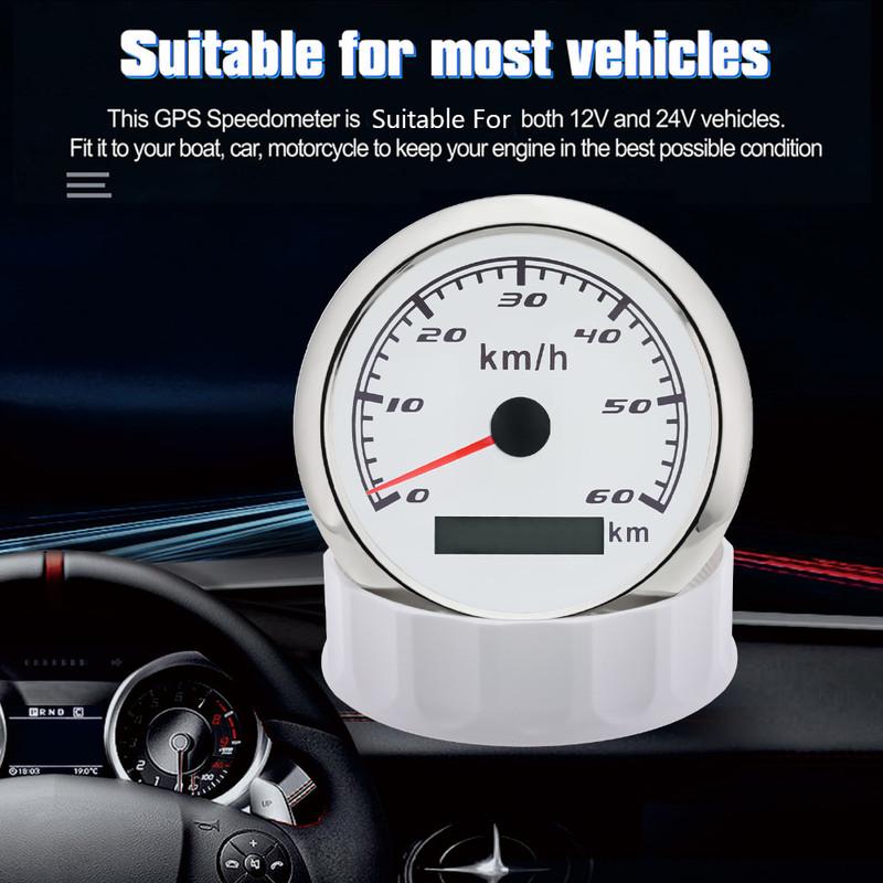 Custom Universal 85mm GPS Speedometer Digital Gauge 30 60 120 200 KMH Odometer For Marine Boat Car ATV With GPS Antenna Red LED