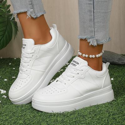 Damenmode Weiße Plateau-Sneaker Dicke Sohle Schnürschuhe Laufschuhe für Damen Übergröße Komfort Lässige Walking-Schuhe