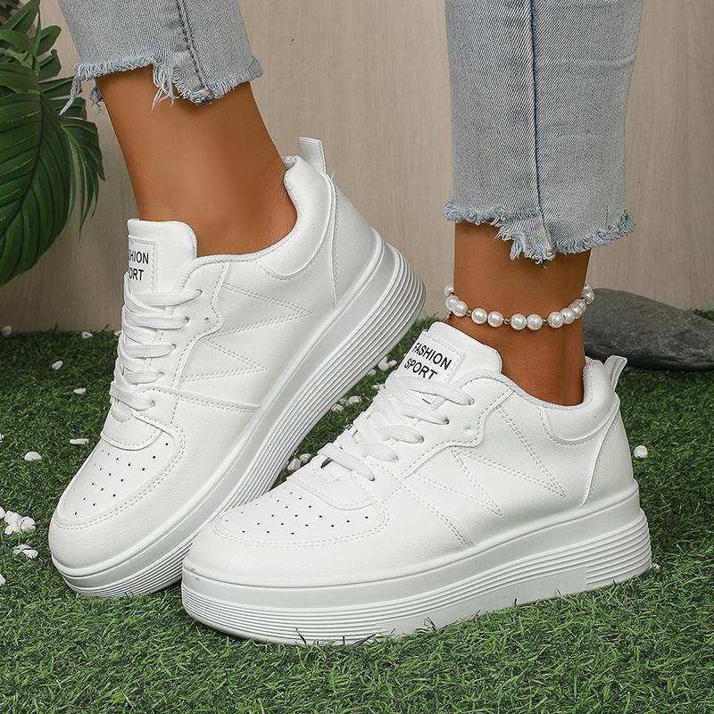 Women's Fashion White Platform Sneakers Thick Sole Lace Up Running Sports Shoes for Women Plus Size Comfort Casual Walking Shoes